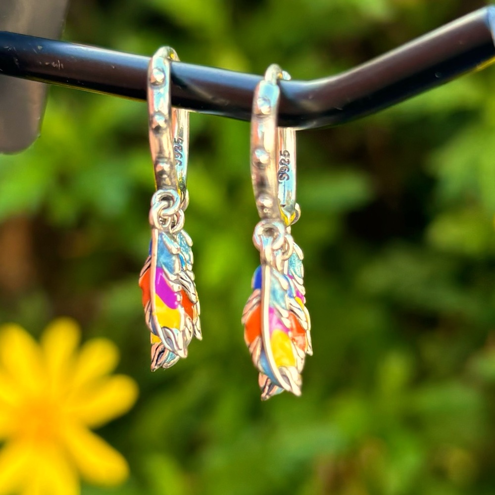 ✨New Listing✨Silver 925 colorful indigenous leaves earrings